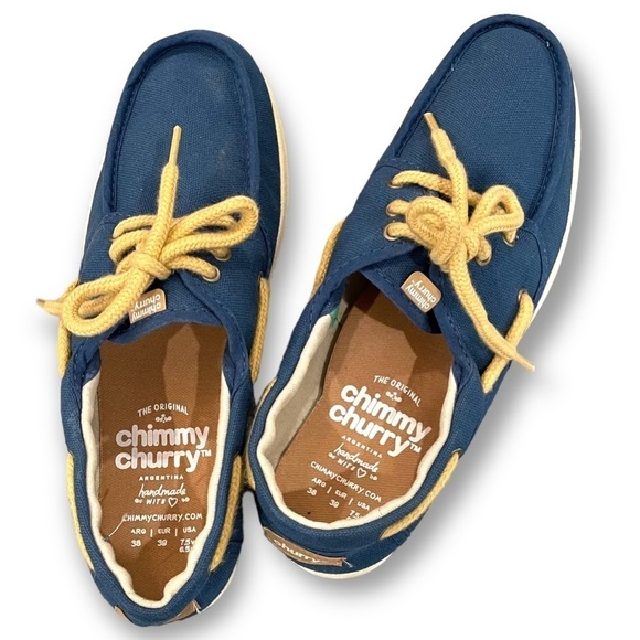Chimmy Churry Sz 7.5w, 6.5m Classic Boat Shoe in Soft 100% Indigo Cotton Fabric - Picture 4 of 7